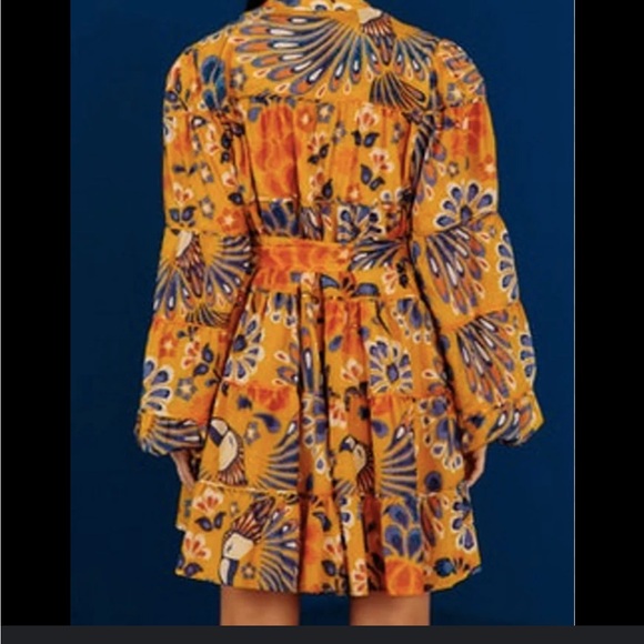 FARM Rio Orange and Blue Floral Long Sleeve Dress - Picture 7 of 7